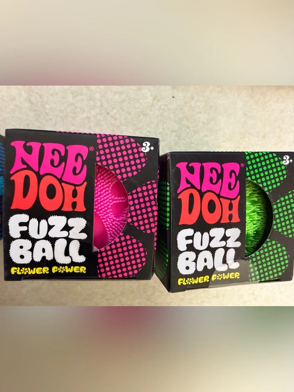 Nee doh flower power Fuzz Ball Velvet Squeeze - Pink green blue bundle of 3